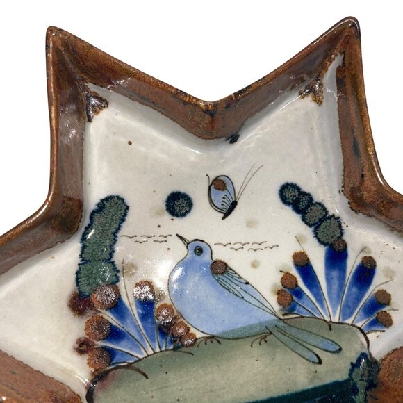 Ken Edwards Vintage Tonala Hexagram Folk Art Craft Pottery Bird Floral Plate - Picture 3 of 6